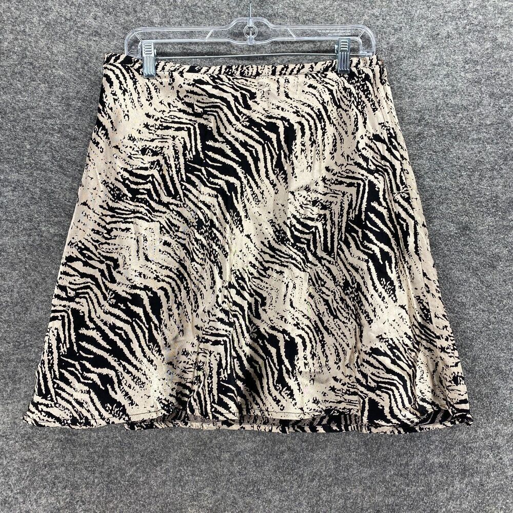 Melissa Lawrence Skirt Women 16 Beige Animal Print A-Line Midi Mid Rise Button